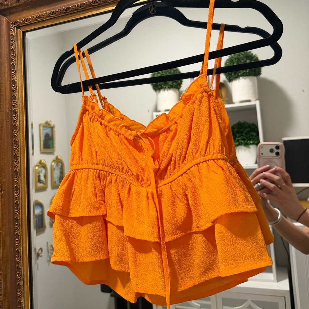 Orange Ruffled Tank
